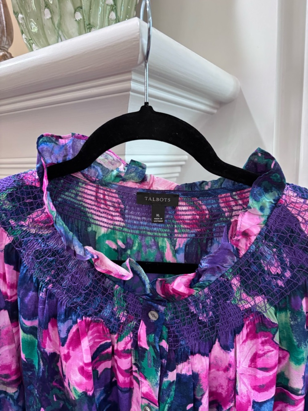 Talbots SMOCKED RUFFLE NECK TOP - DELICATE FLORAL XL - Picture 5 of 9